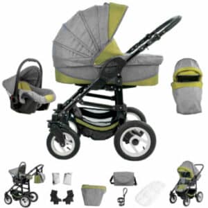 Bebebi Florenz / Hartgummireifen in Weiß / 3 in 1 Kombi Kinderwagen Medici Green Black