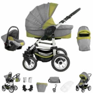 Bebebi Florenz / Hartgummireifen in Weiß / 3 in 1 Kombi Kinderwagen Medici Green White