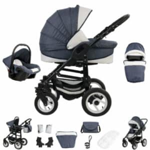 Bebebi Florenz / Hartgummireifen in Weiß / 3 in 1 Kombi Kinderwagen Neptun Blue Black