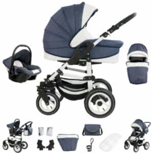 Bebebi Florenz / Hartgummireifen in Weiß / 3 in 1 Kombi Kinderwagen Neptun Blue White