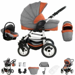 Bebebi Florenz / Hartgummireifen in Weiß / 3 in 1 Kombi Kinderwagen Spirito Orange White