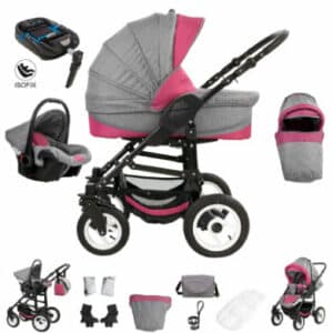 Bebebi Florenz / ISOFIX Basis & Autositz / 4 in 1 Kombi Kinderwagen / Hartgummireifen Davanzati Pink Black