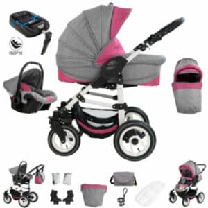 Bebebi Florenz / ISOFIX Basis & Autositz / 4 in 1 Kombi Kinderwagen / Hartgummireifen Davanzati Pink White