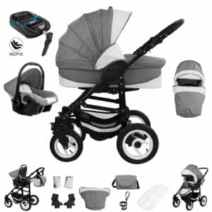 Bebebi Florenz / ISOFIX Basis & Autositz / 4 in 1 Kombi Kinderwagen / Hartgummireifen Galileo Lightgrey Black