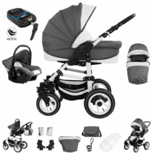 Bebebi Florenz / ISOFIX Basis & Autositz / 4 in 1 Kombi Kinderwagen / Hartgummireifen Marco Darkgrey White