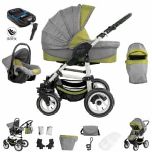 Bebebi Florenz / ISOFIX Basis & Autositz / 4 in 1 Kombi Kinderwagen / Hartgummireifen Medici Green White