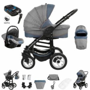 Bebebi Florenz / ISOFIX Basis & Autositz / 4 in 1 Kombi Kinderwagen / Luftreifen Da Vinci Blue Black