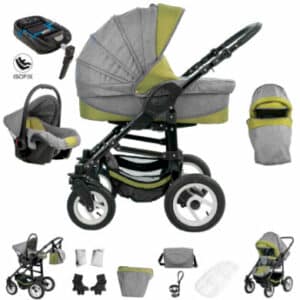 Bebebi Florenz / ISOFIX Basis & Autositz / 4 in 1 Kombi Kinderwagen / Luftreifen Medici Green Black