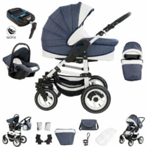 Bebebi Florenz / ISOFIX Basis & Autositz / 4 in 1 Kombi Kinderwagen / Luftreifen Neptun Blue White