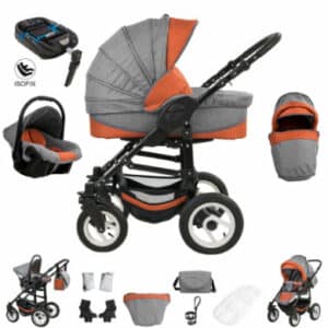 Bebebi Florenz / ISOFIX Basis & Autositz / 4 in 1 Kombi Kinderwagen / Luftreifen Spirito Orange Black