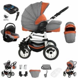 Bebebi Florenz / ISOFIX Basis & Autositz / 4 in 1 Kombi Kinderwagen / Luftreifen Spirito Orange White