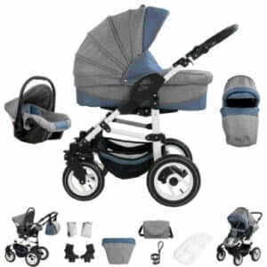 Bebebi Florenz / Luftreifen in Weiß / 3 in 1 Kombi Kinderwagen Da Vinci Blue White