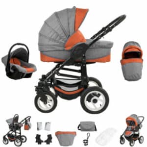 Bebebi Florenz / Luftreifen in Weiß / 3 in 1 Kombi Kinderwagen Spirito Orange Black