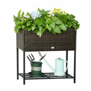 Outsunny Hochbeet mit geflochtenem Polyrattan bunt