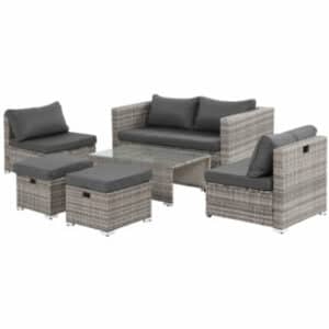 Outsunny Rattan Gartensitzgruppe als 6-teiliges Set grau