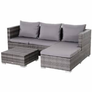 Outsunny Rattan Sitzgruppe als 3-teiliges Set grau