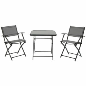 Outsunny Sitzgruppe inklusive zwei Stühlen und ein Tisch mit Glasplatte schwarz
