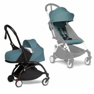 BABYZEN Kinderwagen YOYO2 0+ Black mit Neugeborenenaufsatz Gratis Textilset Aqua