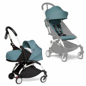 BABYZEN Kinderwagen YOYO2 0+ White mit Neugeborenenaufsatz Gratis Textilset Aqua