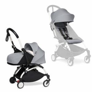 BABYZEN Kinderwagen YOYO2 0+ White mit Neugeborenenaufsatz Gratis Textilset Stone