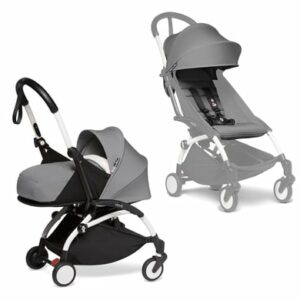 BABYZEN Kinderwagen YOYO2 0+ White mit Neugeborenenaufsatz inkl. Textilset Grey