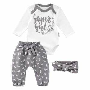 Baby Sweets 3tlg Set Body + Hose + Mütze Lieblingsstücke weiß grau