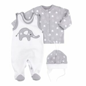 Baby Sweets 3tlg Set Strampler + Shirt + Mütze Little Elephant weiß grau