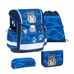 Belmil Schulranzen Classy Schulranzen Set 4-teilig mit Brustgurt Alpha Wolf