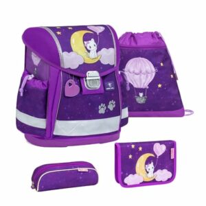 Belmil Schulranzen Classy Schulranzen Set 4-teilig mit Brustgurt Caty on the Moon