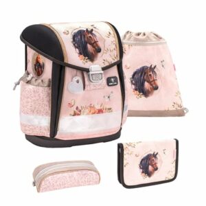 Belmil Schulranzen Classy Schulranzen Set 4-teilig mit Brustgurt Horse Chestnut