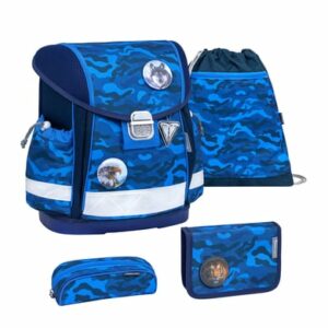 Belmil Schulranzen Classy Schulranzen Set 5-teilig mit Brustgurt Blue Camouflage