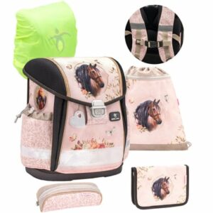 Belmil Schulranzen Classy Schulranzen Set 5-teilig mit Brustgurt Horse Chestnut