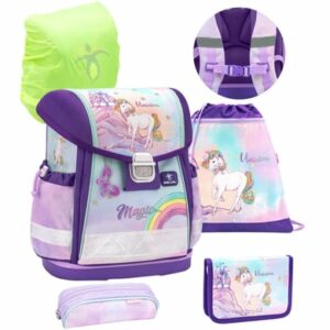 Belmil Schulranzen Classy Schulranzen Set 5-teilig mit Brustgurt Rainbow Unicorn Magic