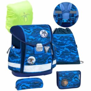 Belmil Schulranzen Classy Schulranzen Set 6-teilig mit Brustgurt Blue Camouflage