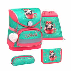 Belmil Schulranzen Compact Schulranzen Set 4-teilig mit Brustgurt Cute Sloth