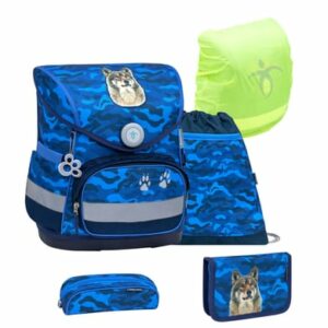 Belmil Schulranzen Compact Schulranzen Set 5-teilig mit Brustgurt Alpha Wolf