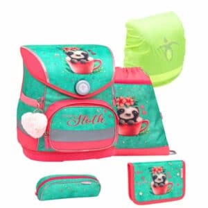 Belmil Schulranzen Compact Schulranzen Set 5-teilig mit Brustgurt Cute Sloth