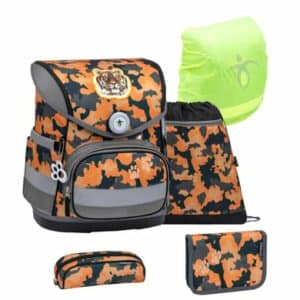 Belmil Schulranzen Compact Schulranzen Set 5-teilig mit Brustgurt Orange Camouflage
