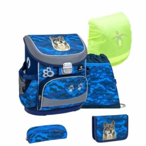 Belmil Schulranzen Mini Fit Schulranzen Set 5-teilig mit Brustgurt Alpha Wolf