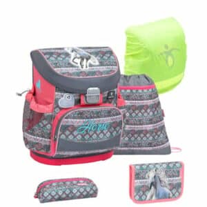 Belmil Schulranzen Mini Fit Schulranzen Set 5-teilig mit Brustgurt Horse Aruba Blue