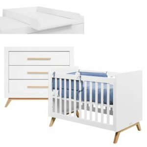 Bopita Babyzimmer Fenna 2-teilig 60 x 120 cm weiß/natur mit Wickelaufsatz