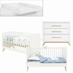 Bopita Babyzimmer Fenna 2-teilig 70 x 140 cm umbaubar weiß / natur mit Wickelaufsatz