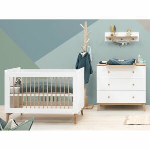 Bopita Babyzimmer Paris 2-teilig 60 x 120 weiß/ natur cm mit Wickelaufsatz