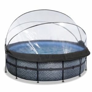 EXIT Frame Pool ø427x122cm (12v Sandfilter) – Grau + Sonnendach + Wärmepumpe