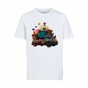 F4NT4STIC T-Shirt Blumen Auto Unisex Tee weiß