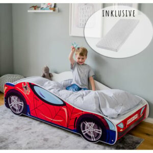 Kids Collective Autobett Kinderbett Jugendbett 70x140 mit Rausfallschutz / Spielbett rot mit Matratze