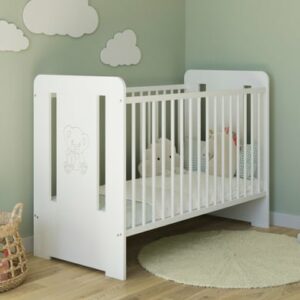 Kids Collective Babybett Gitterbett 60x120 höhenverstellbar/herausnehmbare Sprossen weiß mit Matratze