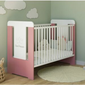 Kids Collective Babybett Gitterbett 60x120 höhenverstellbar/herausnehmbare Sprossen weiß/rosa mit Matratze