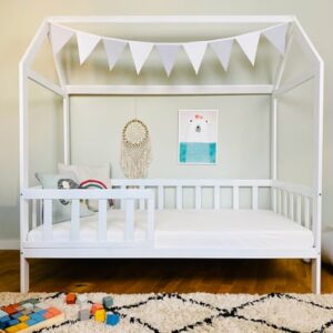 Kids Collective Hausbett Kinderbett Jugendbett 90x200 mit Rausfallschutz & Lattenrost weiß