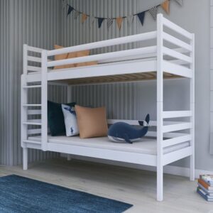 Kids Collective Hochbett 90x200 mit 2 Schubladen Etagenbett mit Rausfallschutz und Lattenrost weiß